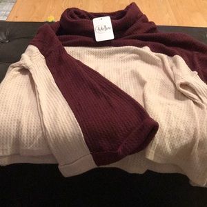 Burgundy and Cream Turtleneck Sweater